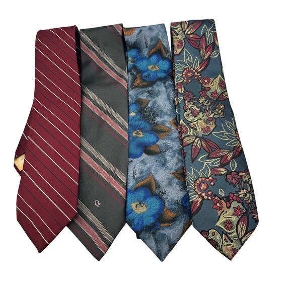 Set Of 4 Vintage Christian Dior Monsieur Mens Neck Ties‎ Striped Floral - Picture 1 of 9
